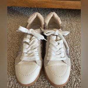 Dolce Vita Cream and Brown Glitter Lace-Up Sneakers
